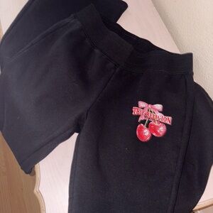 True Religion Black Tracksuit Pants with Cherry Design